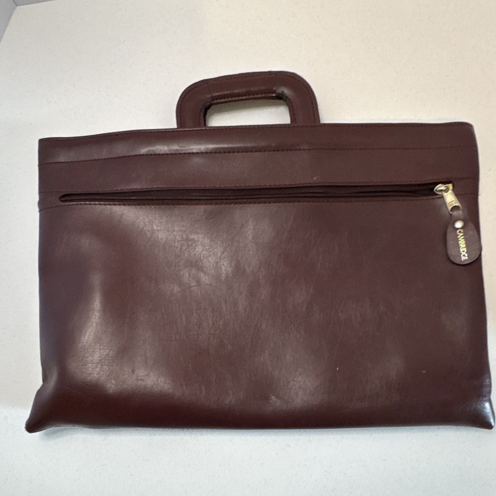 Cambridge Brown Zip Document Briefcase/Portfolio Top Handle w/ Pockets